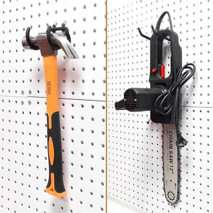 HUHOLE 8 Pack Pegboard Drill Holder Utility Hooks for 1/4 Inch Pegboard | Tool Holders with 20 lb Capacity for Power Tools, Hammers, Cords, Hoses, Shovels, Brooms and Garage Storage