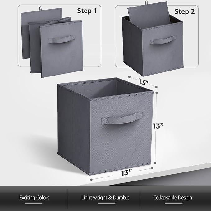 Sorbus 13 Inch Storage Bins - Sturdy Collapsible Fabric Storage Cubes with Handle - 8 Foldable Baskets for Organizing Clothes, Toys, Books - Storage Baskets for Shelves, Closets