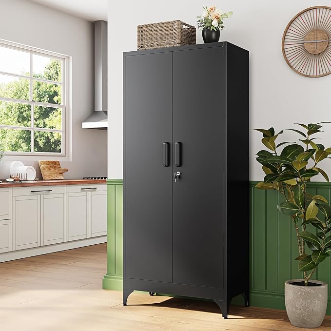 Letaya 71" H Metal Storage Cabinet with 2 Doors and 4 Shelves,Tall Kitchen Pantry Cabinets,Utility Pantry Organizers for Cupboard/Dining/Bathroom/Home Office/Garage, Steel Tool Cabinets