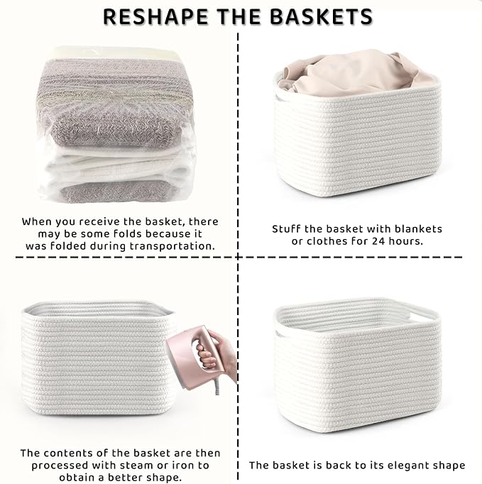 4 Pack Large Storage Baskets for Organizing, 16''Lx12''Wx8''H Woven Baskets for Storage Toys, Towels, Books, and Clothes, Cotton Rope Basket for Shelves with Handle