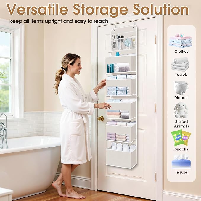 Over The Door Organizer Storage behind Door Hanging Organizer for Nursery | 6 Tier, Detachable, Clear Window, Sturdy Construction, Space-Saving Storage for Closet, Bedroom, Bathroom & Nursery