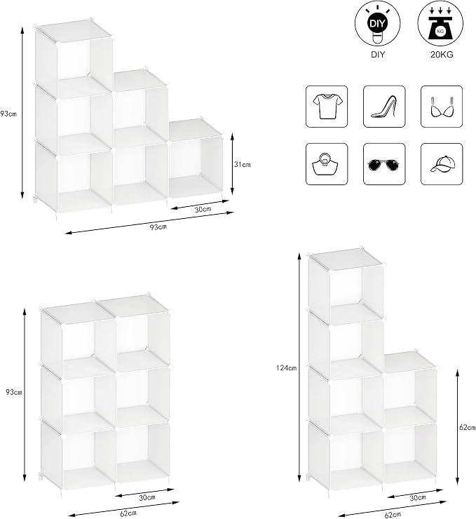 Stackable Closet Organizers and Storage 6 Cube Storage Organizer Closet Organizer for Bathroom Closet Storage for Wardrobe