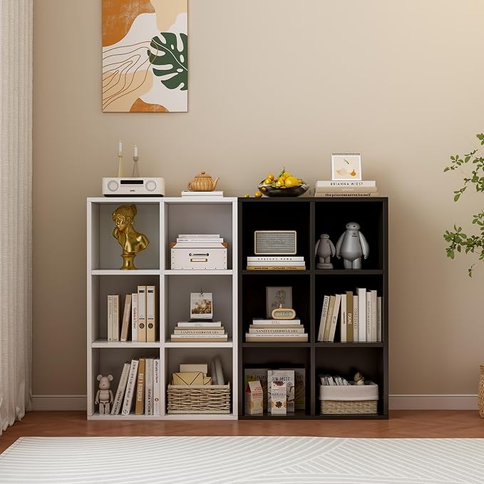 OSCHF 6-Cube Storage Shelf Bookcase, Black | Wooden 3-Tier Open Bookshelf, Fits 11×11" Bins, Vertical or Horizontal Use, Full Back Panels, For Home Office