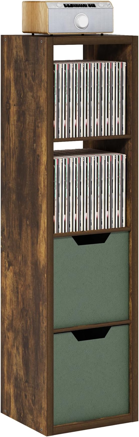 4-Cube Tall Cubicle Bookshelf, Cube Bookcase with Open Back, Reversible Book Shelf, Cube Storage Organizer, 15 x 16 x 58, for Living Room, Home Office, Amber Pine