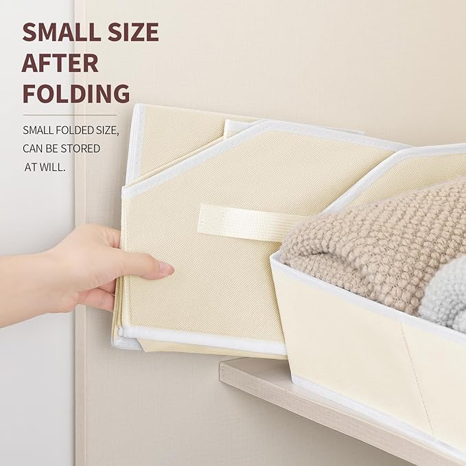 Homsorout Cube Storage Organizer - Large Bins with Handle, Trapezoid Organizing Baskets for Shelves, Decorative Storage Baskets for Clothes, Blankets, Books, 4 Pack, Beige
