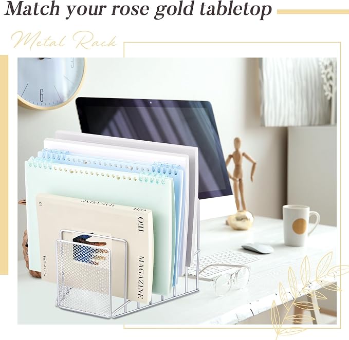 2 Pcs 7 Section Wire File Organizer for Desk, Metal Mesh Incline File Holder, Letter & Magazine Folder Rack, Desktop Paper Sorter for Home Office Back to School (Silver)
