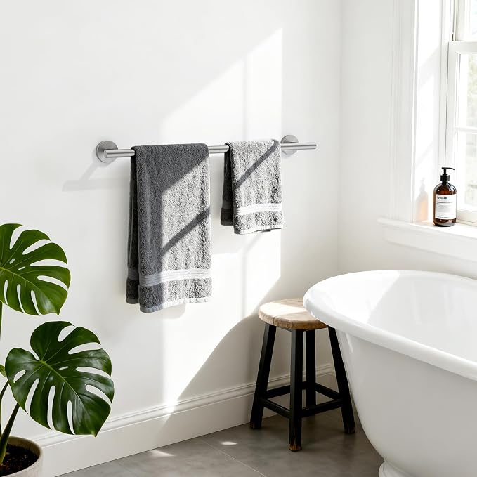 Brushed Nickel Towel Bar, 24 Inch Bathroom Towel Rack | Towel Holder Wall Mounted, Thicken SUS304 Stainless Steel Towel Rod Modern Home Decor (Total Length 26 Inch)