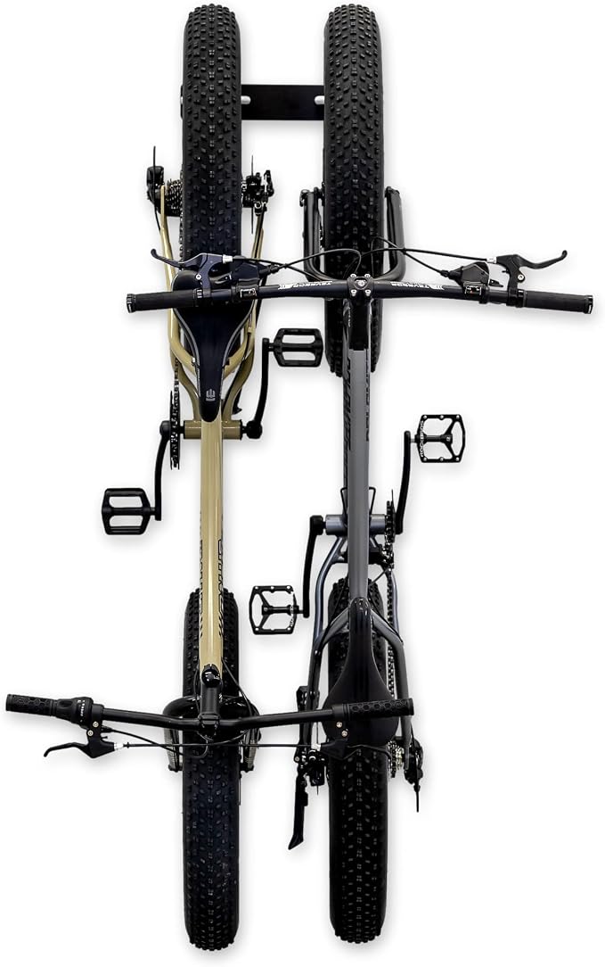 StoreYourBoard Fat Tire Bike Rack, Wall Mount Bike Storage, Holds 2 Bikes | Fits Up To 5 Inch Tires, Fat Tire Bike Storage Rack, Fat Bike Wall Rack, Rubber Coated Hooks