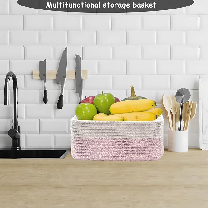 COMFY-HOMI 11.5"x7.5"x4.7" Storage Baskets for Organizing | Cotton Rope Woven Basket | Toy Storage Bin Box | Basket for Shelves, Closet Organizer Bin, Decorative Closet Shelf, 1 Pack