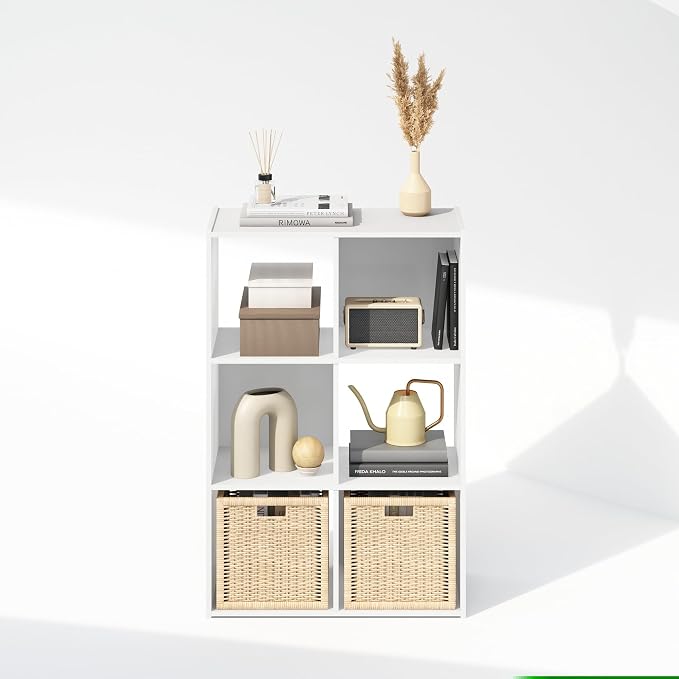 Furinno PELLI Book Shelf, 6-Cube Bookshelf, Cube Storage Organizer Bookcase, 11.7 x 23.7 x 35.4, for Living Room, Bedroom, Home Office, White