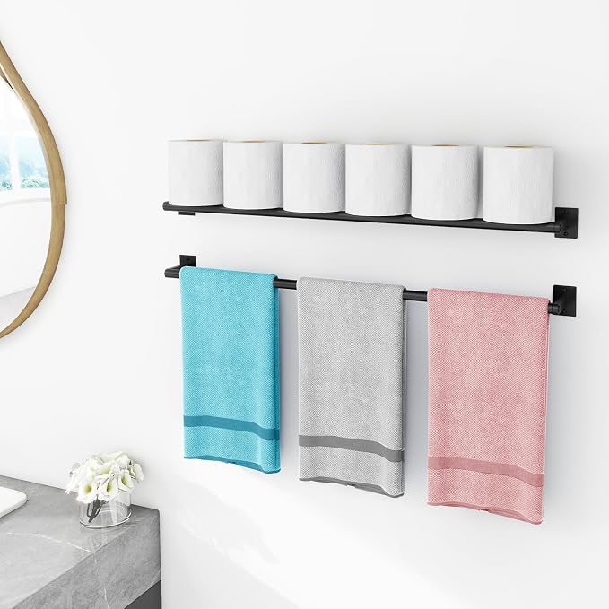 2 Packs 32 Inch Bathroom Towel Bar, 2Pcs Towel Racks for Bathroom, JIAPAIDUO Bathroom Towel Rack Wall Mounted, Bath Hand Towel Holder Organizer, Modern Home Decor Towel Rod Bathroom, Matte Black