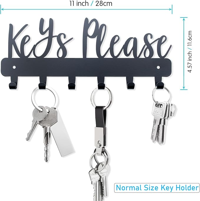 Keys Please Key Holder Wall Mounted, Normal Size: 11x4.57 inches | Black Metal Decorative Rack Hooks for Garage,Mudroom,Hallway,Entryway,Front Door,Office
