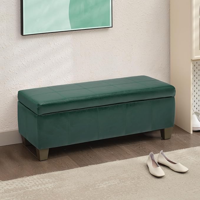 41" Storage Ottoman, Storage Bench with Safety Hinge, Upholstered Synthetic Leather Ottoman Bench for Bedroom, Living Room, Entryway, Hallway, Foot Rest, Support 500lbs