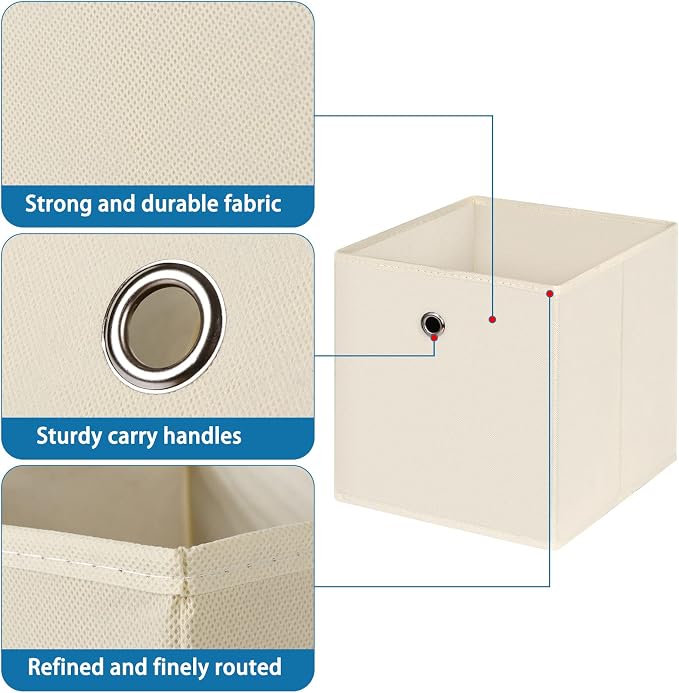 Fabric Cubes Storage Containers ,11 Inch Cloth Storage Cube Foldable Storage Bins Cubes Organizer Baskets with Handles for Shelf,Closet,Nursery,Set of 1,(Creamy-White)