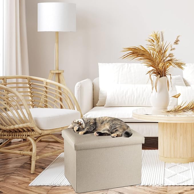 ALASDO Ottoman Storage Ottoman Footrest Stool Foldable Foot Rest Footstool Bench for Living Room 17x13x13inches Beige