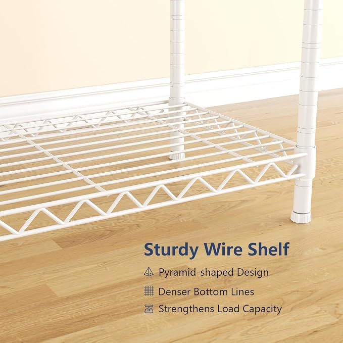 Heavy Duty Clothing Rack with Adjustable Shelves Clothes Wardrobe | Coat Rack Metal Closet Organizer and Storage Garment Rack for Hanging Clothes Wire Portable Cloth System Free Standing White