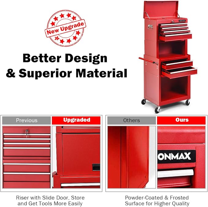 Goplus Tool Chest, 3-in-1 Rolling 6 Drawers Tool Cabinet with Detachable Top Toolbox, Middle Tool Storage, Universal Lockable Wheels, Protective Liner, Auto Lock, Metal Tool Box for Garage Workshop