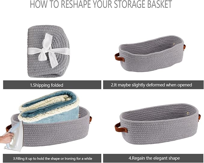 Cotton Rope Small Woven Toilet Paper Room Storage Basket with Handles for Bathroom, 13"x5.9"x4" Gary