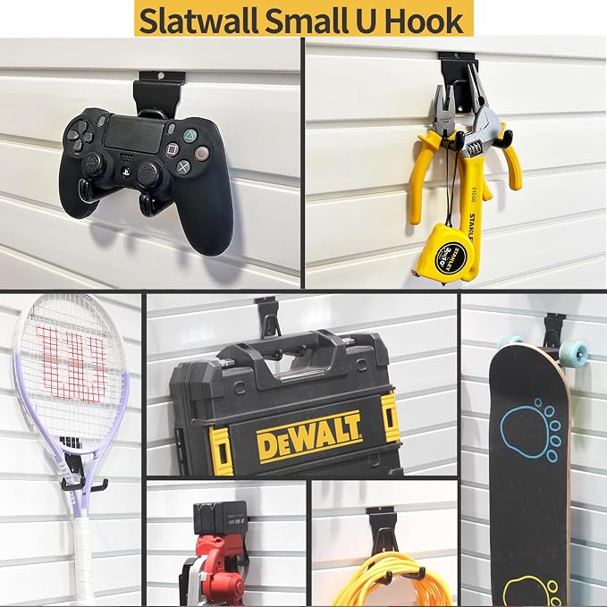 Slatwall Hooks 14 Pack, Heavy Duty Garage Wall Organizer, Multi-Size Hanging Hooks Compatible with Proslat, StoreWALL and HandiWall