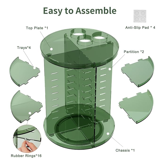 Rotating Makeup Organizer, DIY 8 Adjustable Layers Spinning Skincare Storage, Cosmetic Display Case with Brush Holder and Perfume Tray, Multi-Function Vanity Bathroom Countertop Organizer Clear Green