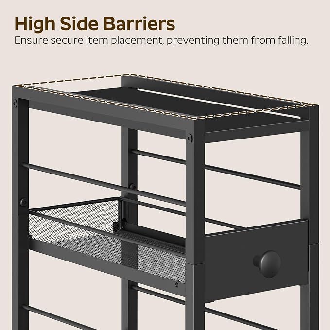 Spice Rack, 3-Tier Pull Out Spice Rack Organizer for Countertop, Narrow Kitchen Countertop Storage Shelf with 2 Drawers, for Kitchen, Cafe, Black SR02BB