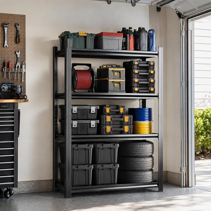 Garage Shelving, Heavy Duty Adjustable Boltless Metal Storage Shelves | 2400 LBS Industrial Steel Rack for Pantry Kitchen Basement Warehouse Storage, 14"Wx 11.8"Dx 45"H