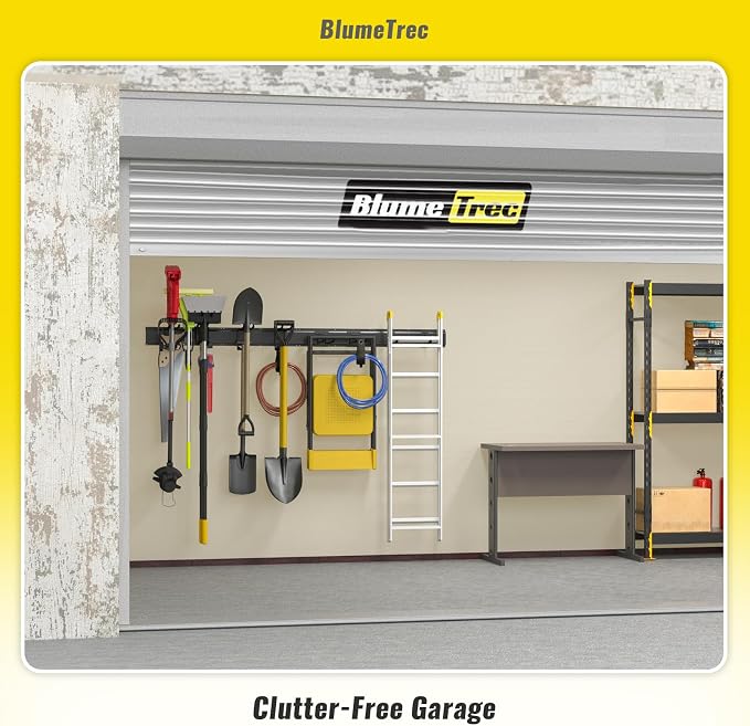 Garage Tool Organizer Wall Mount, 48" Heavy-Duty Metal Wall Organizer, 3 Rails with 6 Adjustable Hooks, Garden Storage Rack for Organization Sturdy Tool Hanging Holder for Shovel Shed Yard