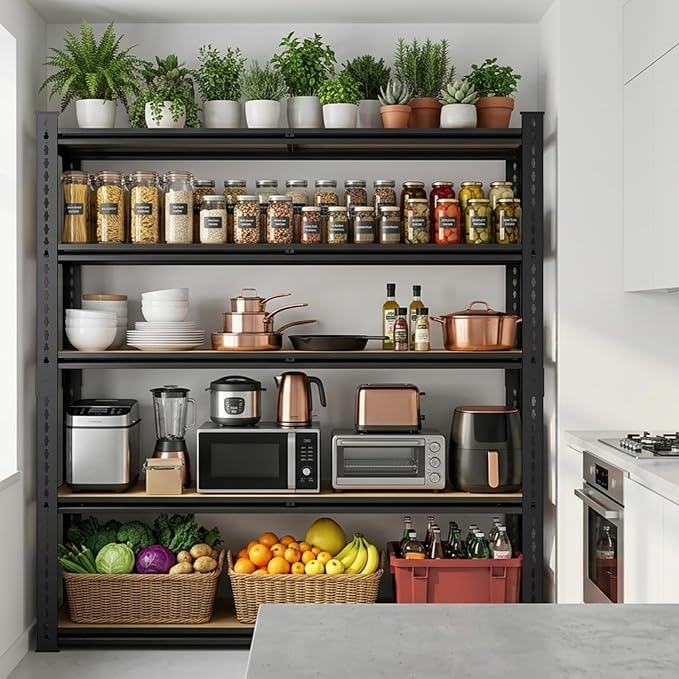 5 Tier Garage Shelving, Adjustable Heavy Duty Garage Shelves | 72 "H Metal Storage Shelves Unit for Basement,Warehouse,Pantry Kitchen