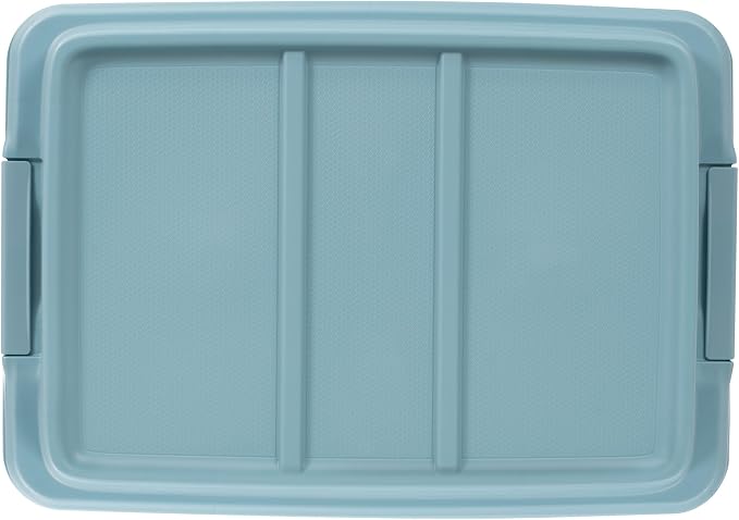 Hefty 18 Quart Hi-Rise Storage Bin with Lid, Stackable Plastic Container for Home, Office, and Classroom Organization, 8 Pack, Smoke Blue