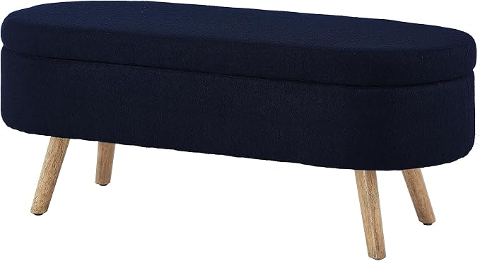 42.25" Ottoman with Storage, Storage Ottoman Bench with Safety Hinge, Boucle End of Bed Bench, Upholstered Entryway Bench for Bedroom, Living Room & Window, Holds up to 330 lb, Navy Boule