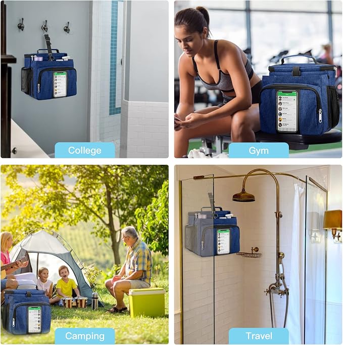 Bukere Portable Shower Caddy College Dorm Room Essential, Shower Caddy Tote Bag for Student, Girl, Women, Men, Separate Compartment, Large Capacity, Quick Dry Mesh Base for Travel, Gym, Camp