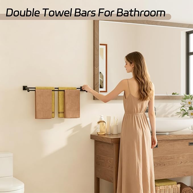Alise Double Towel Bar,28" Towel Rack for Bathroom Wall Mounted,Matte Black | SUS304 Stainless Steel Bathroom Towel Holder, Quick Drying Towel Hanger Towel Rod, Useable Length 26.9"