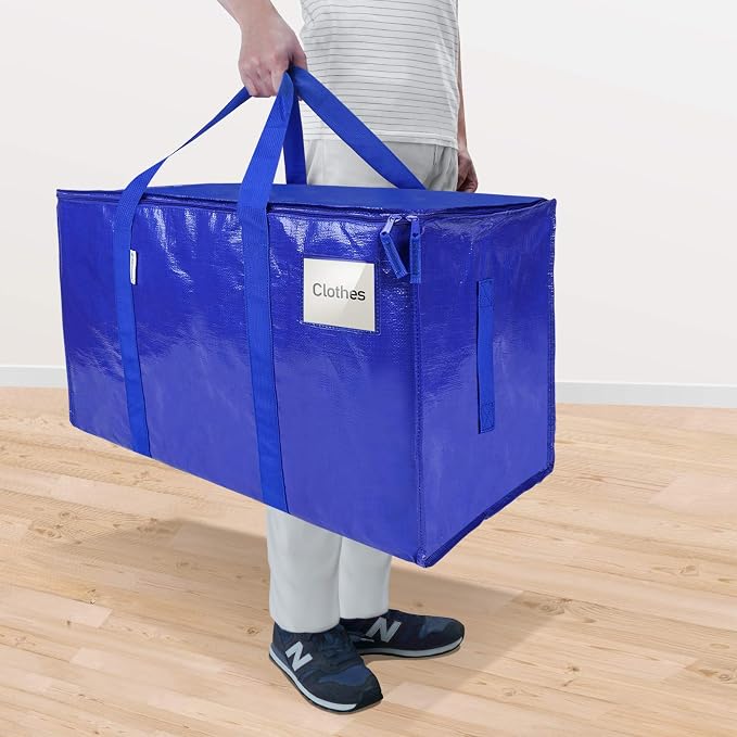TICONN 8 Pack Extra Large Moving Bags Heavy Duty with Zippers & Carrying Handles, Durable Storage Bags Moving Boxes for Closet Organizers and Storage (8 Pack, Blue)