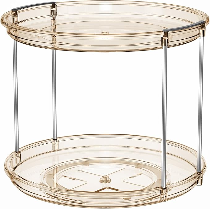 LAMU 2 Tier Lazy Susan Turntable Organizer 9.25'' Rotating Spice Rack Organization for Cabinet, Kitchen, Pantry, Countertop, Bathroom, Vanity, Medicine Cabinet Organizer, Amber