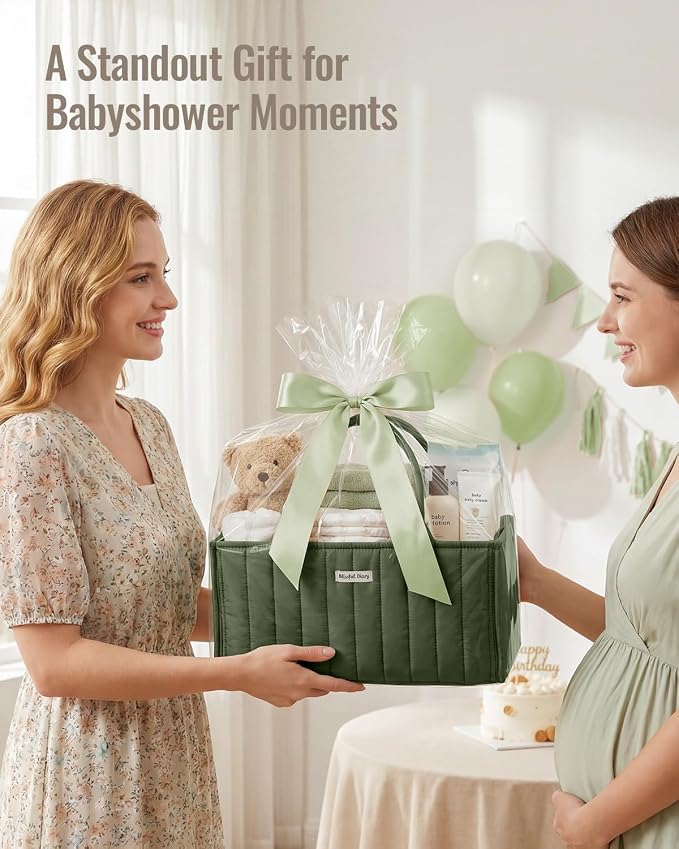 Blissful Diary Baby Diaper Caddy Organizer, Stylish Storage Basket for Newborn Essentials and Diaper Station, Gift for Baby Shower and Registry Must-Have, Deep Green