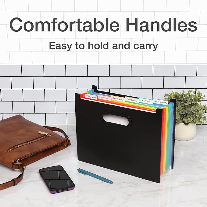 Pendaflex 7-Pocket Expanding File, with Customizable Colored Tabs, Black File Organizer, Portable Expanding File, Accordion File Organizer (52401)