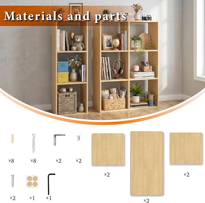 WannabeMyself【Sturdy Build&Easy Assembly】3 Cube Storage Organizer with Anti-Tipping Kits,Reversible Open Back Book Shelf, Bookcase for Living Room,Bedroom,Entrance Hall,Office,12.2×11.4×35.9,Oak Color