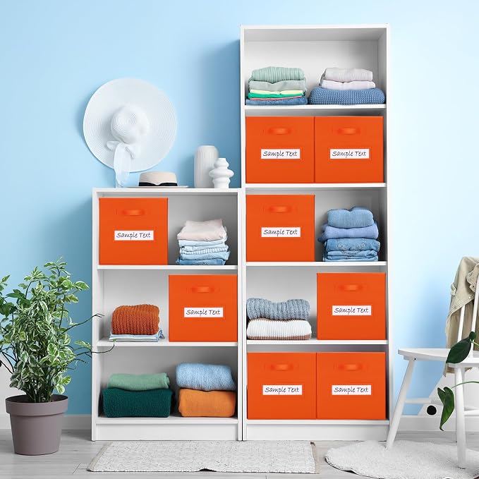 11x11 storage cube bins (Set of 10) Foldable Fabric storage cubes with 10 Labels Window Cards & a Pen,11 inch cube storage bin,Closet Organizers for Shelves,Cubby Organizer Boxes,Orange