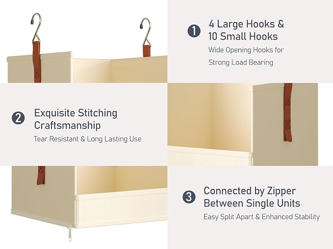 DIMJ Hanging Closet Organizer - 6-Tier Modular Hanging Shelves with Zippers Hooks, Collapsible Baskets for RV, Dorm, Small Spaces, Fabric Storage Bins for Clothes, Handbags