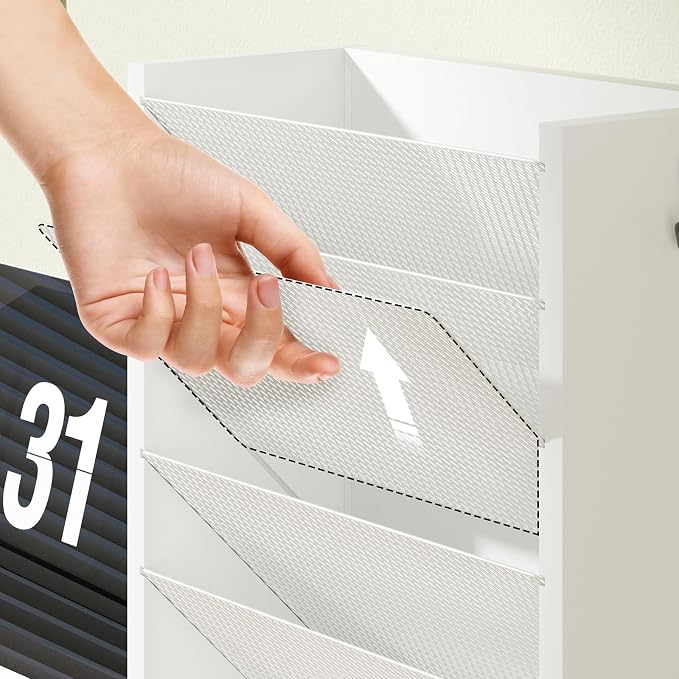 Mail Organizer Wall Mounted, 6-Slot Hanging File Organizer with Key Holder | Mail Sorter, Wood Letter Holder for Envelopes Bills Magazine Folders Papers Accessories for Home Office, White