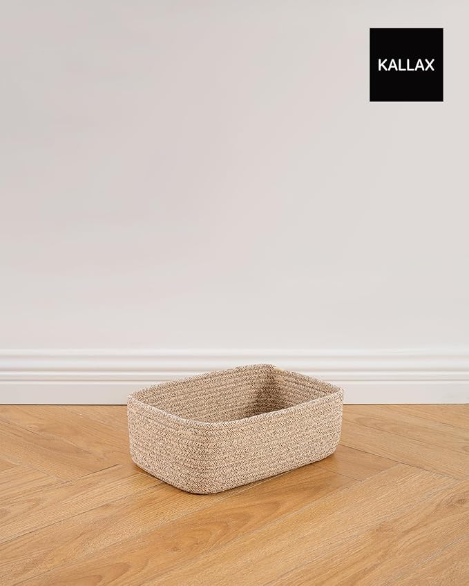 KALLAX Small Woven Storage Basket for Organizing, 12 x 8 x 4.5 inch, 3 Pack | Shelf baskets for closet organization, toy storage and home decor, Perfect as empty gift baskets for holidays, Mixed Brown