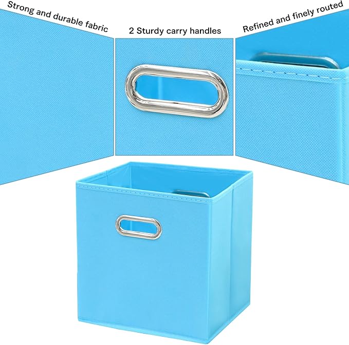 Black Fabric Cubby Storage Bins,13x13x13 Inches ,Cube Organizer Bin Foldable Storage Boxes with Dual Handles Fabric Organizer Box and collapsible Storage basket,Set of 3,Blue