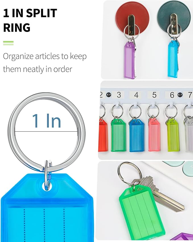 Uniclife 2 Style Key Tag Rack, Slot & Hook Style Wall Mount Key Holder | Plastic Slot-Style Wall Rack Keeps Labeled Keys Organized with Transparent Tough Key Tag Identifiers in 8 Assorted Colors.