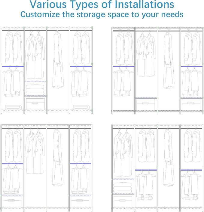 VIPEK V40 Heavy Duty Clothes Rack, Modular Closet System Clothing Rack | 76 inch Adjustable Open Clothing Storage System with 6 Shelves & 4 Hang Rods for Bedroom/Reach-in Closet, Black