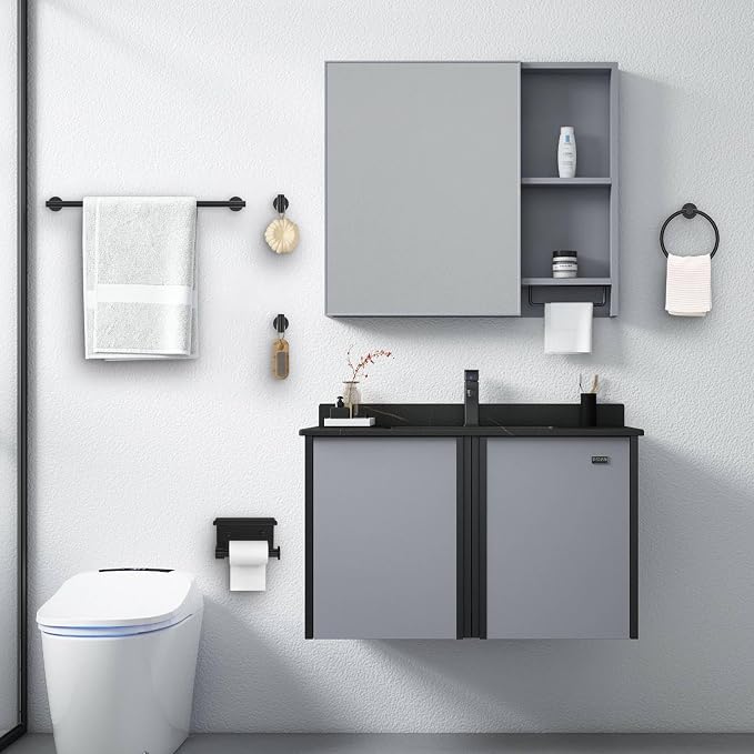 Matte Black Towel Bar Set 5 Pieces Bathroom Hardware Accessories Set Round Towel Holder Set for Bathroom Upgraded Toilet Paper Holder Stainless Steel Wall Mounted Towel Rack Set,23.6 Inch