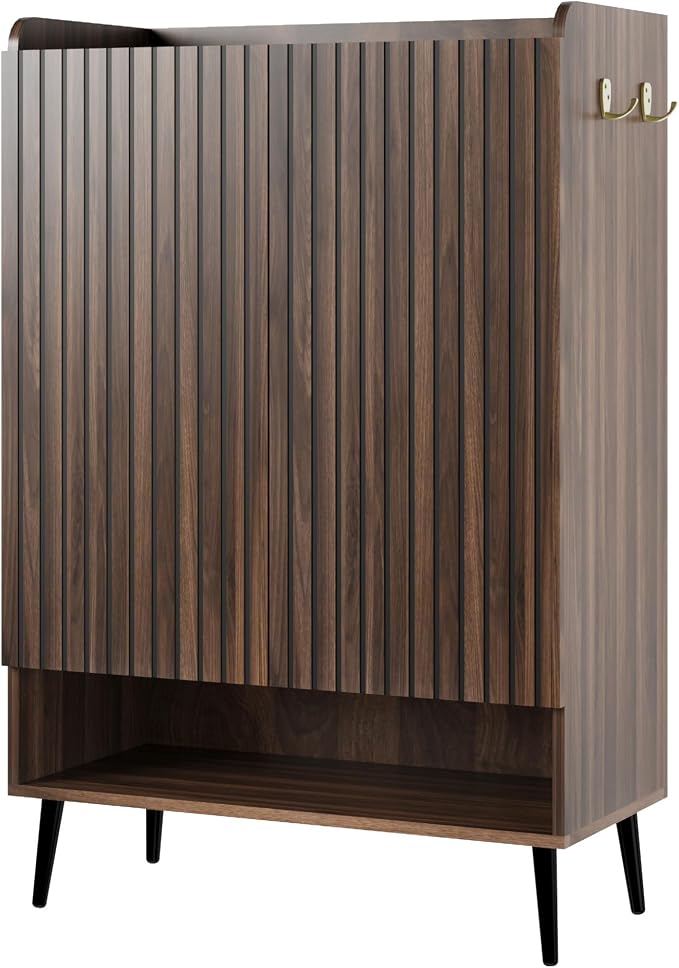 GarveeHome Shoe Cabinet, Large Shoe Cabinet with Doors, Adjustable Shelves, Shoe Organizer with Doors for Hallway, Entryway, Living Room,Nut-Brown