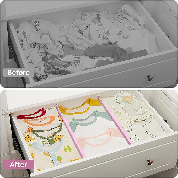 ANTOWIN Expandable Bamboo Drawer Dividers Organizers, Drawer Separators Splitter, 17-22 inches Long Adjustable Spring-loaded Organizer for Large Utensil, Clothes, Tools(Pink)