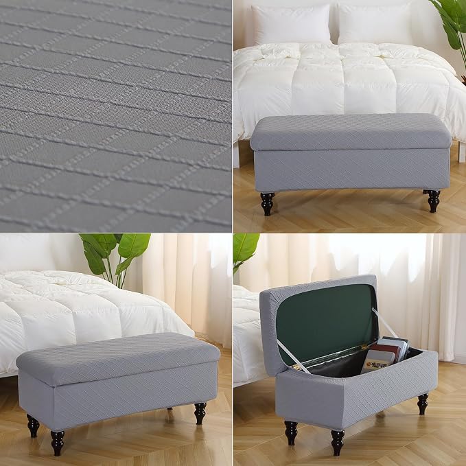 FUANGUI Ottoman Cover Slipcovers Rectangular Folding Stretch | Storage Bench Footrest Sofa Stool Covers Footstool Protector with Elastic Bottom, Removable Washable,Small