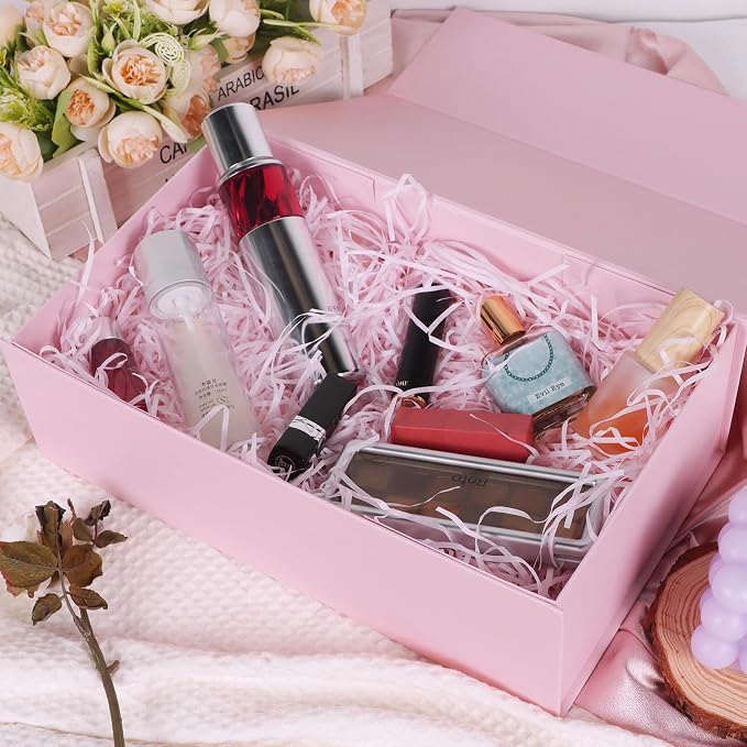 LFBOX Pink Gift Box with Magnetic Lid 1 Pack | Large Bridesmaid Groomsman Proposal Boxes,13.8x8.3x4.4 in, Collapsible Rectangle Storage Box