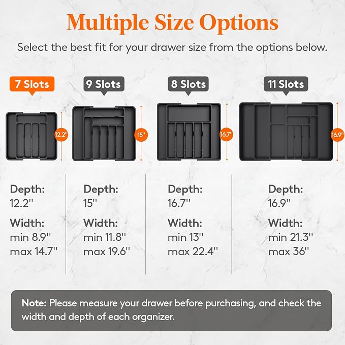 Lifewit Silverware Drawer Organizer, Expandable Utensil Tray for Kitchen, BPA Free Flatware and Cutlery Holder, Adjustable Plastic Storage for Spoons Forks Knives, 8.9-14.7 x 12.2", Black